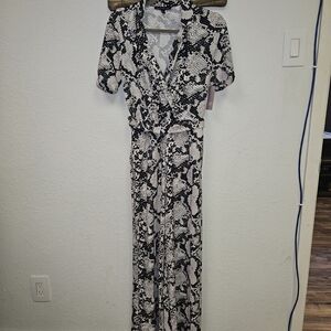 Black and White Snake Print Jumpsuit - Small